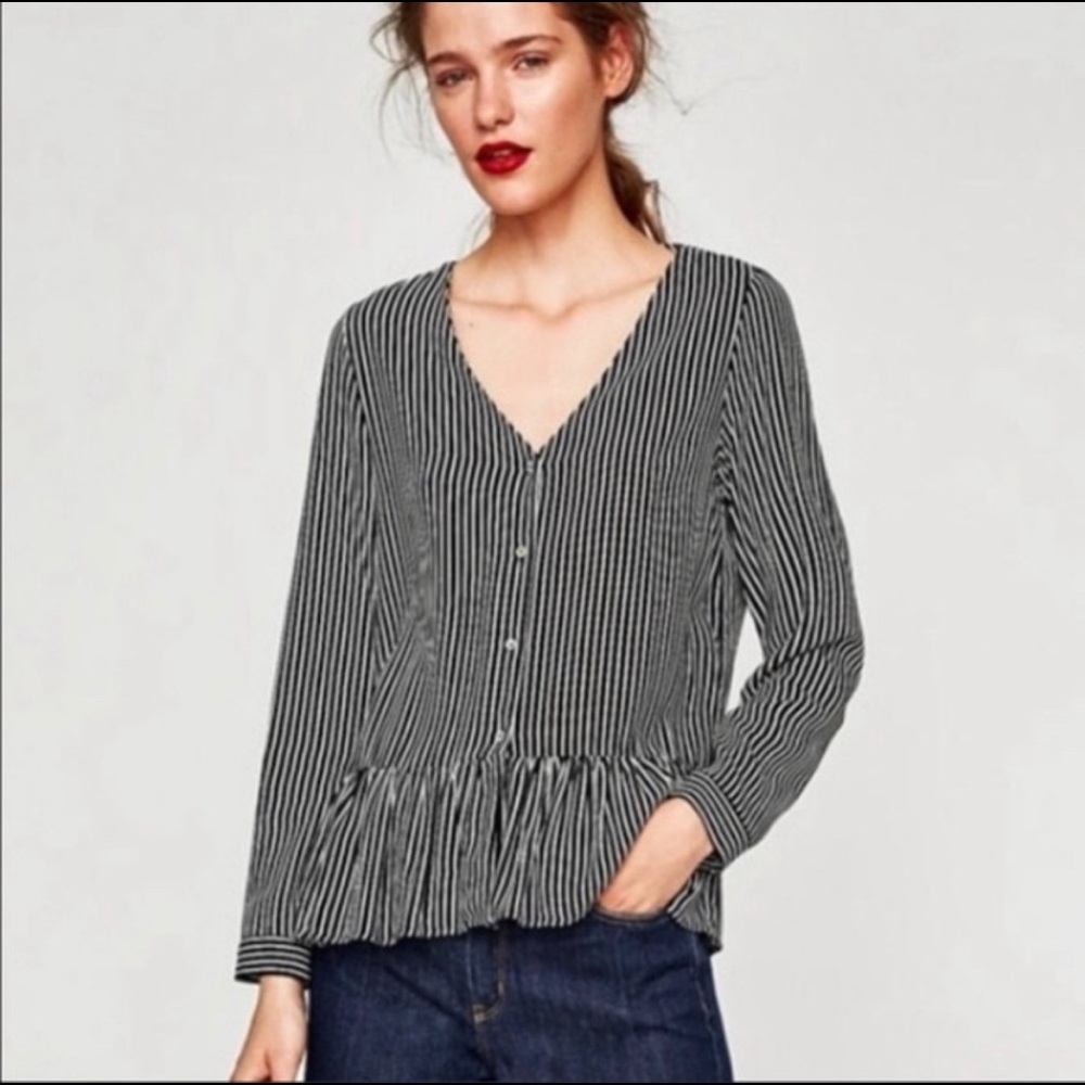 Zara Striped peplum long sleeve top